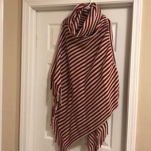 Red and beige shawl with cowl neck